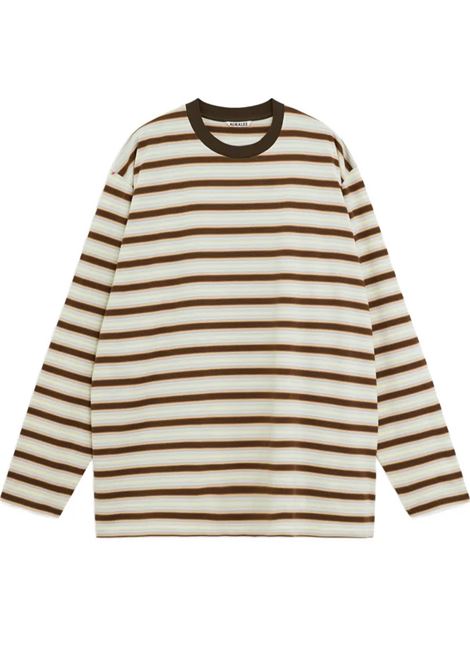 t-shirt l/s uomo marrone AURALEE | A26SP01GJFADE BROWN STRIPE